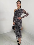 Plataz 2024 New Leopard-Print Twilled Long-Sleeved Long Temperament Dress Woman