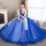 Plataz 2025 New Blue Stage Performance Suit Ponpong Skirt Photo One-Shoulder Evening Dress Yarn