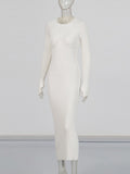Plataz Temperament Famous Wind Dress 2025 New Round Neck Chest Hollow High-End Long-Sleeved Knitted Dress
