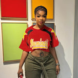 Plataz Summer 2025 New T-Shirt Casual Match Color Short-Sleeved Splicing Print Top Woman DJPT