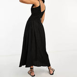 Plataz Women's Summer V-Neck Suspension Suspension Suspension Sumley Sumley High Waist Temperament Dress