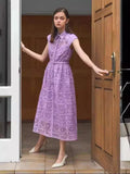 Plataz Summer Australian Holiday Wind Collar Sleeveless Belt To Collect Waist Water Lace Purple Dress Dress Dress