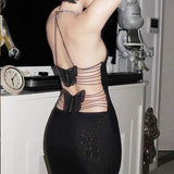 Plataz Girl Sexy Temperament Butterfly Sling Dress Fashionable Holiday Style Splicing Big Bare Back Hanging Neck V Collar Bag Buttice Skirt