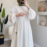 Plataz Women's Autumn 2024 Muslim Round Lantern Sleeve Elegant And Comfortable Dress