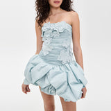 Plataz Doll Manor Afternoon Tea Dress 2025 New Female Summer Chest Three-Dimensional Flowers Spliced Solid Color Dress