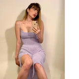 Plataz New Hair Weaving Sexy Dew-Back Cross-Singed Suspension Knitted Dress DJPT
