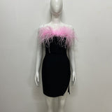 Plataz 2024 New Breast-Boosted Hump Bird Woolen Dress Dress Dress Dress Dress For Sexy Forked Diamond