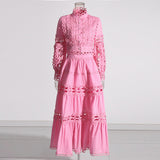 Plataz Famous Wind 2025 Summer New Lace Collar Long Sleeves Bare Waist Shirt High Waist Half Dress Solid Two Sets