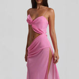 Plataz Belt Hollow Open Fork Dress Women's Solid Color Sexy Body Repair Chest High Waist Dress 8111 HZ0628