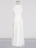 Plataz Style Dress 2025 Spring And Summer New Sleeveless Collar Sexy Lace Hollow Lotus Leaf Dress