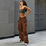 Plataz Rope Girded Casual Workwear Trousers Women Street Fashion Trend Women's Simple Loose Trousers DJPT