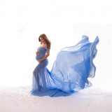 Plataz Women's Silk Cotton With Chiffon Pregnant Women Floating Tail Fluttering Sleeves Photography Dress 1869 Maternity