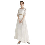 Plataz Dress 2025 New White Fashion Long Slim Slim Elegant Banquet Host Fashion Dress
