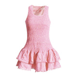 Plataz Summer Holiday Wind New U-Shaped Tie Design Super Short Lotus Edge Dress Woman