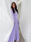 Plataz Summer New Fashion Temperament Breathable Waist-Watery Pure-Color Long-Sleeved Dress