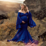 Plataz Women's Silk Cotton Pregnant Women's Lotus Leaf Sleeves To Drag Tail Dress Photography Dress 1176 Maternity