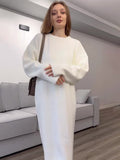 Plataz 2024 Knitted Cover Korean Version Of Fashion Temperament Round Long Loose Dress