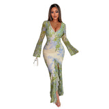 Plataz Autumn 2025 New Long Dress Temperament Body Printing Irregular Hem Dress Woman DJPT