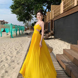 Plataz Dress Design Feel Seaside Vacation Side-By-Side Sling Beach Skirt To Ankle Long Gentle Wind