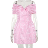 Plataz Word Shoulder Bow Sexy Bareback Dress Female Temperament Dress Skirt DJPT