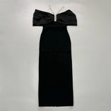 Plataz Design-Sense Bow-Tendered One-Word Collared Shoulder-Banded Dress Party Dress