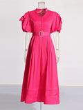 Plataz And Temperament Dress 2025 Summer New Lead Flower Sleeve Single Buckle Belt Dress Dress Woman
