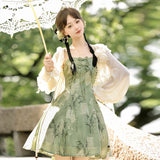 Plataz Design Bamboo Chinese Style Improvement Chinese Elements Women's Coat Sling Skirt Set 9288