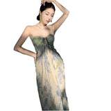 Plataz Sling Dress Women's Summer Mesh Printing Temperament Is Skinny Seaside Holiday Dress Dress