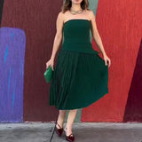 Plataz Summer New Fashion Elegant Sleeveless Breast Design 100 Rolls Solid Color Retro Long Dress