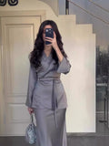 Plataz 2024 New Set Of Vertiny To Receive Waist Design Long Dress Suit Woman