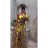 Plataz Women's Explosive Flower Slant Shoulders Big Smash Flower High-End Dress HZ0628