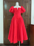 Plataz Red Dress 2025 Summer Banquet Sexy Out-Shoulder Bubble Sleeve Short-Sleeved Waist Dress Dress