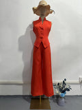 Plataz Suit With Orange Suction Loose Large Size Sleeveless Broad Leg Two-Set