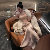 Plataz Concrettress New High-End Sexy Back Long Dress Dress A Word Shoulder Pure Lust Lace Corset Dress Dress Woman HZ0628