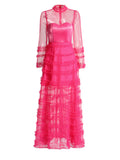 Plataz Elegant High-End Dress Women's New Spring 2025 Round Lace Splicing Perspective Mesh Yarn Cake Dress