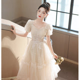 Plataz Dress Woman 2025 New Light Luxury Small High-End Small Banquet Senior Feeling Host Birthday Wedding Dress