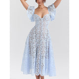Plataz Women's New Deep V Lace Hollow Dress HZ0628