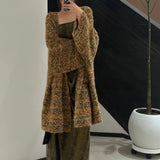 Plataz Autumn Yellow Striped Lazy Knitted Cardigan High Sense Gentle Loose Coat