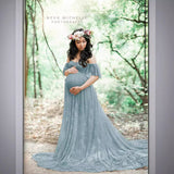 Plataz Women's Lace Pregnant Women Tail Short-Sleeved Dress Photography Flying Sleeve Dress 8919 (Special Price) Maternity