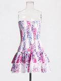 Plataz Holiday Style Dress 2025 Summer New Breast-Print Body-Wearing Short Skirt Girl With Lotus Leaf Side