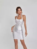 Plataz Babes Hanging Neck Tightening Tape Dress High-End Famous Net Yarn Splicing Dinner Dress