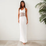 Plataz Women's Sleeveless Back U-Neck Lace Splicing Body Hanging Neck Dress DJPT