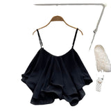 Plataz Summer Blouse Loose Lotus Side Shoulder Double Sleeveless Sleeveless Sling Sling Vest Woman DJPT