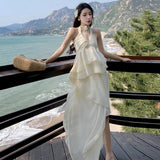 Plataz New Seaside Holiday Sling Suit Beach Photo Long Dress Summer