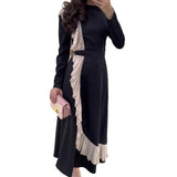 Plataz High-Level Temperament Side Irregular Lotus Side Design Contrast Dress