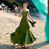 Plataz Summer New Lotus Leaf Side Hanging Dress Birthday Party Dress Dress Holiday Beach Dress