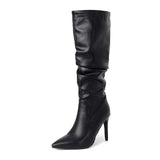 Plataz Pointed Folded High-Heeled Boots Women Autumn And Winter Fine And High Heap Boots Long Boots Women's Boots High Quality Shoes