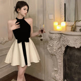 Plataz Niche Hepburn Style Temperament Sexy Sleeveless Shoulder Hanging Neck Dress Female Summer High-Sensing Dress Small Black Dress