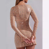 Plataz High-End Light Luxury Niche Banquet Birthday Sexy Dress Nude Sparkling Slit Collar Dress Short