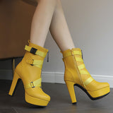 Plataz Belt Buckle Stumbling Side Zipper Short Boots Knight Boots Water Table Coarse Heels 40-50 Large Size Boots High Quality Shoes